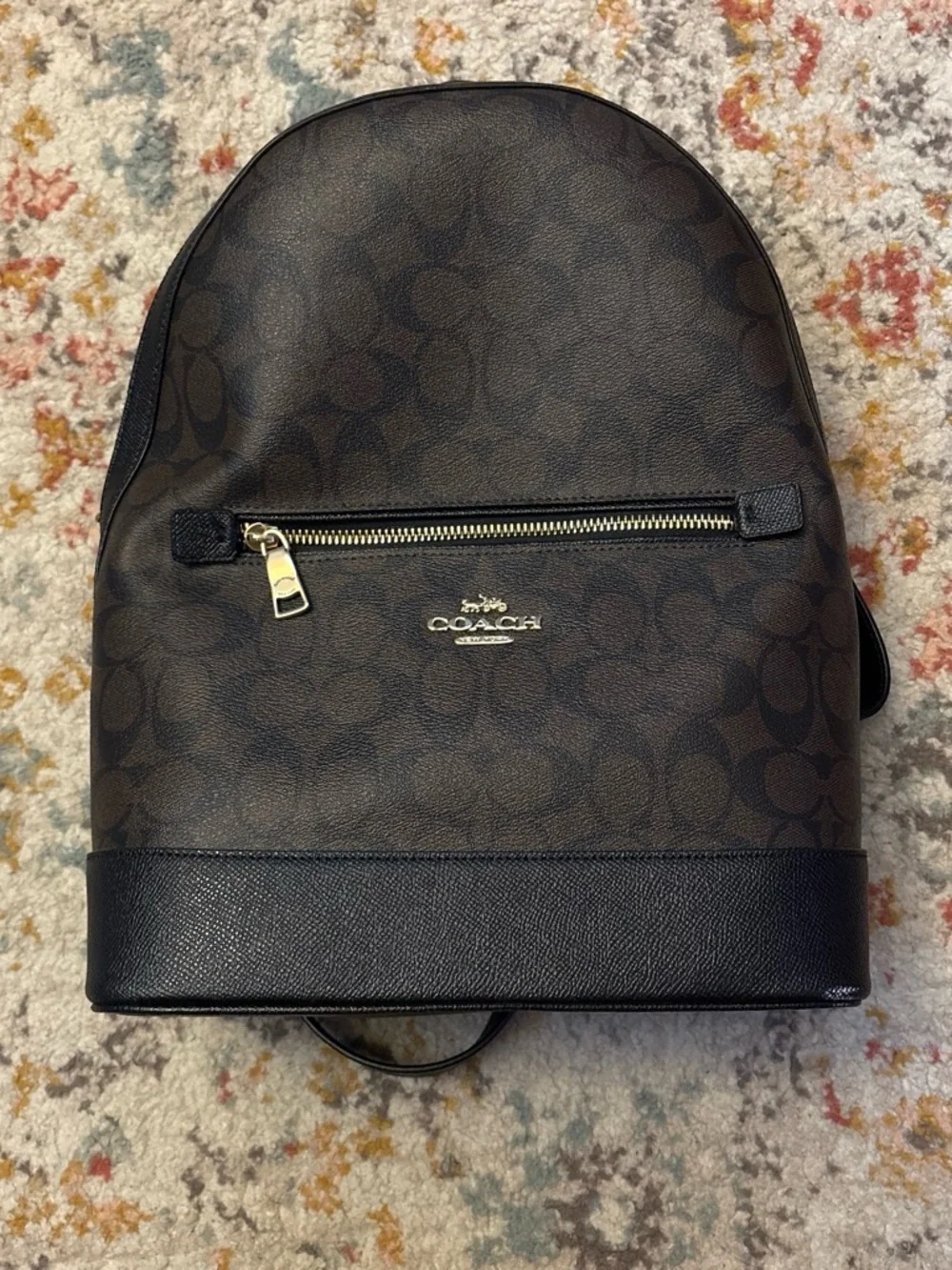 Coach Brown Signature Logo Backpack with Black Trim